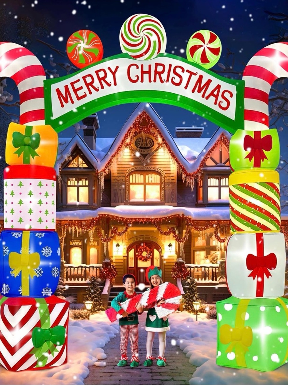 Festive Merry Christmas Inflatable Archway Holiday Decor - Green/Red